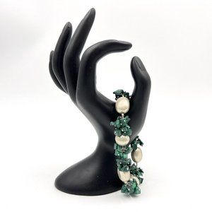 Vintage Blue Green Beaded Cluster Toggle Bracelet